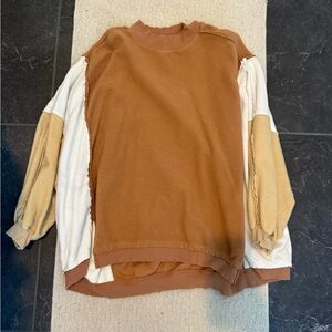 Brown and Cream Colorblock Sweatshirt